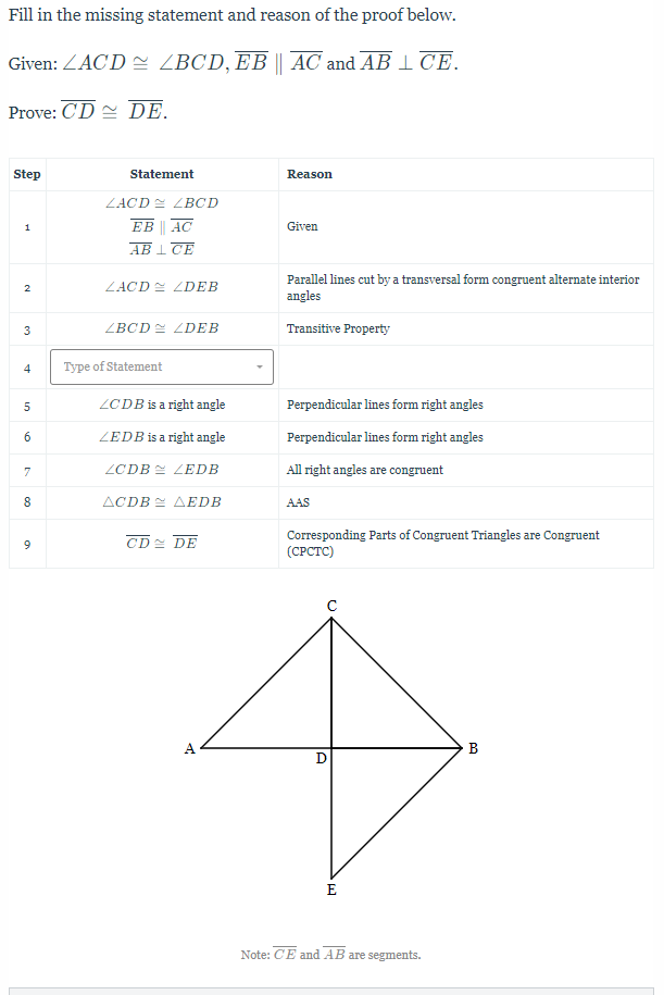 Solved Fill in the missing statement and reason of the proof | Chegg.com