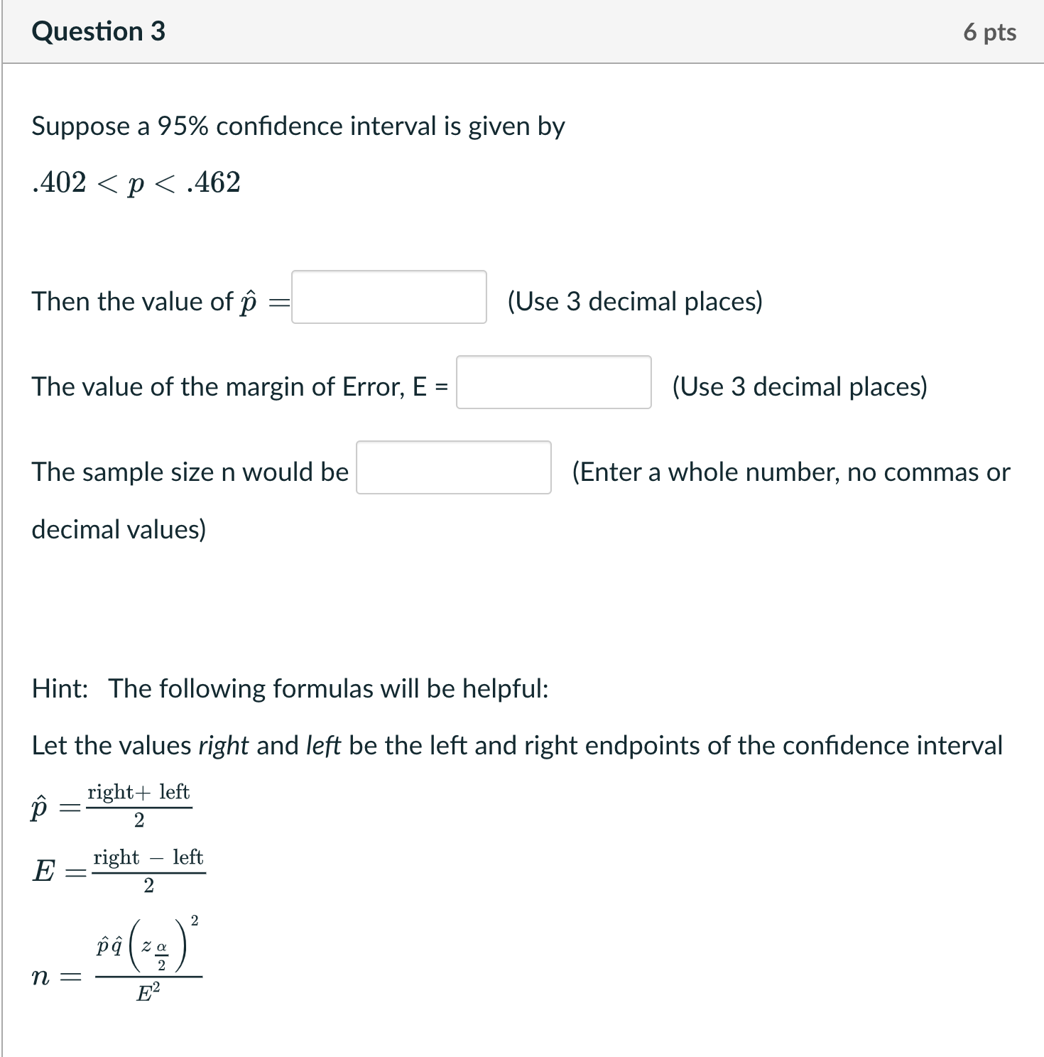 Solved Suppose a 95% confidence interval is given by .402 | Chegg.com