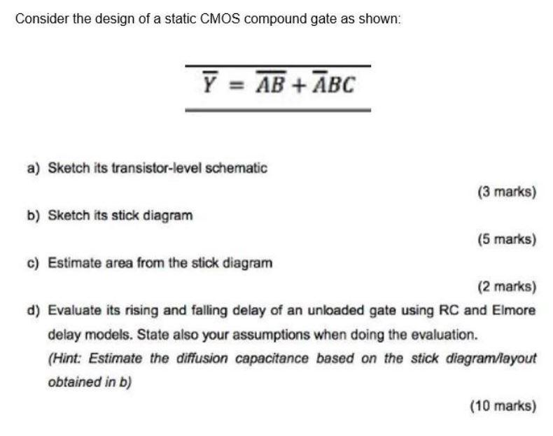 Consider the design of a static CMOS compound gate as | Chegg.com