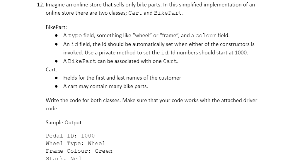 Solved 12. Imagine an online store that sells only bike | Chegg.com