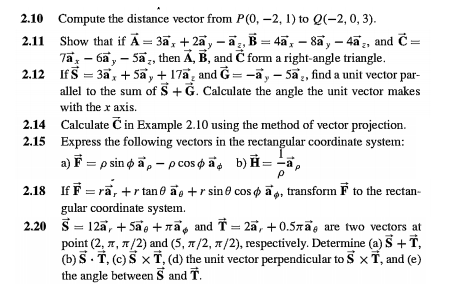 Solved 2.10 Compute the distance vector from P(0, -2, 1) to | Chegg.com