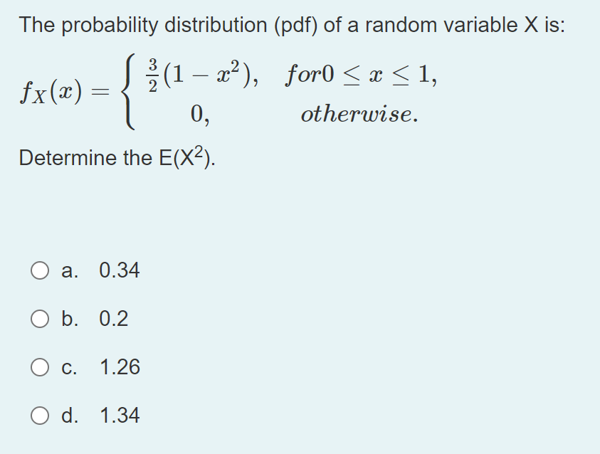 Solved The probability distribution ( pdf ) of a random | Chegg.com
