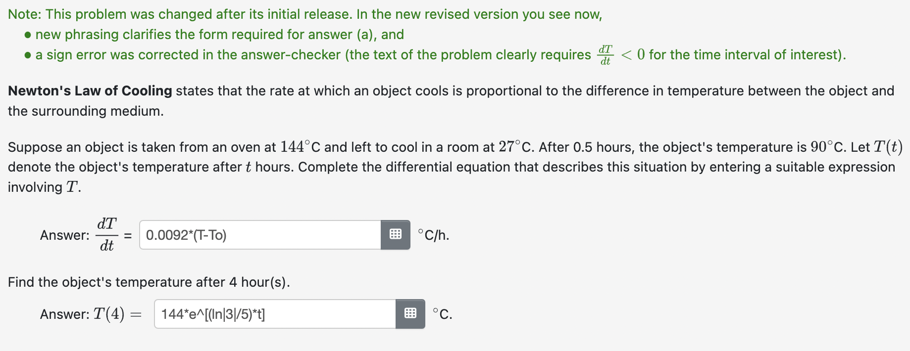 Solved Note: This problem was changed after its initial | Chegg.com