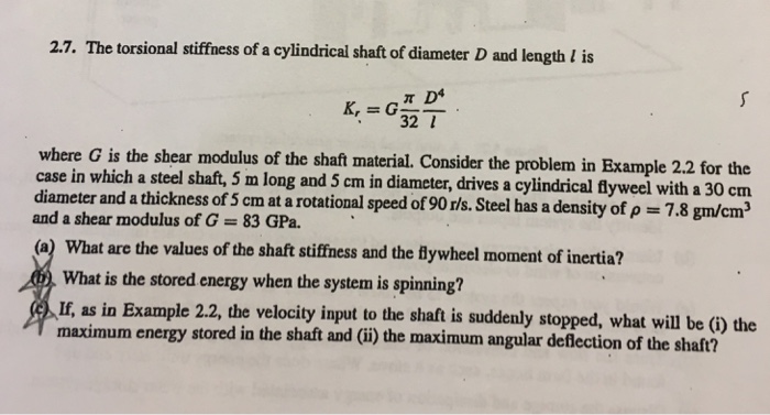 Solved The torsional stiffness of a cylindrical shaft of | Chegg.com