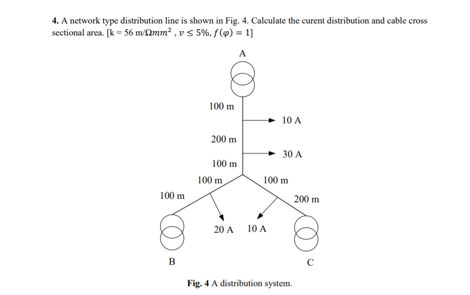 Solved 4. A network type distribution line is shown in Fig. | Chegg.com