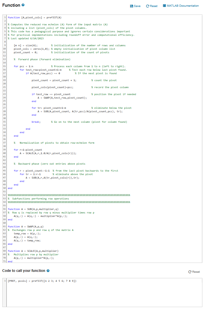In Lesson I.4 a MATLAB code, rref337, for | Chegg.com