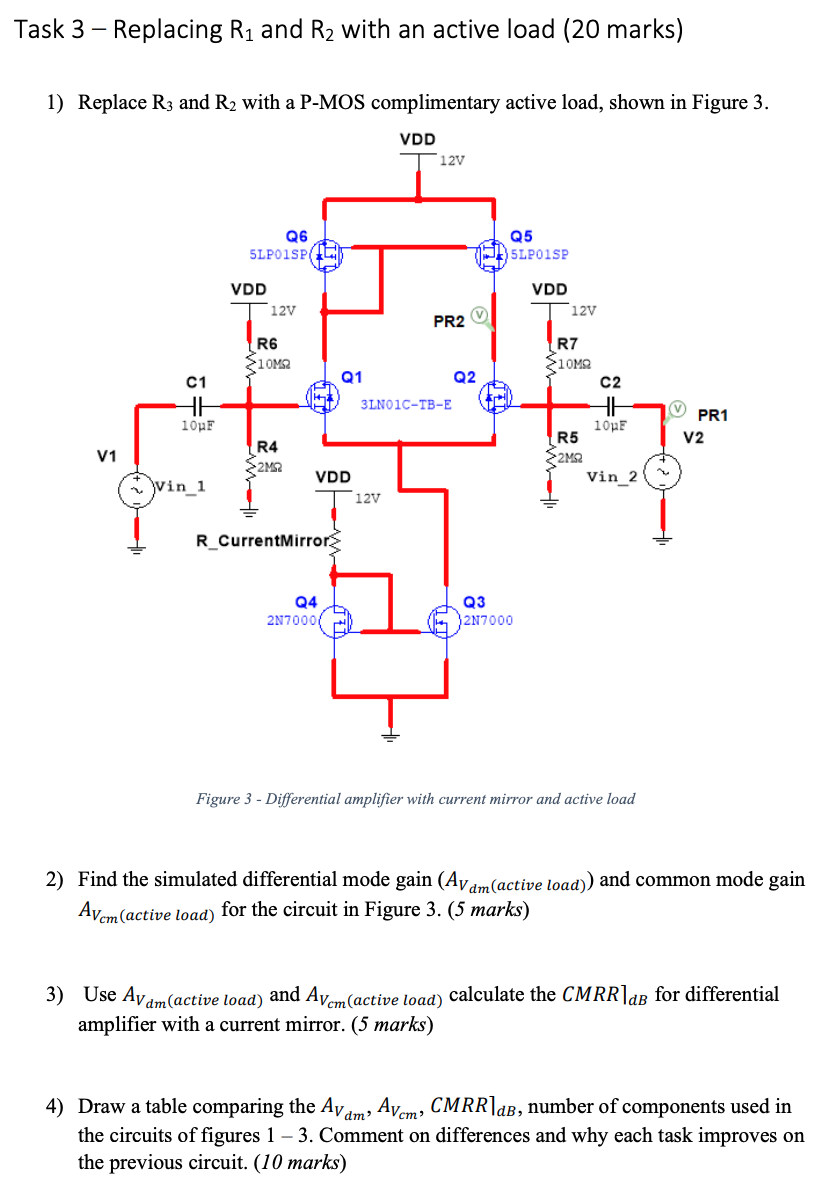 Solved Task 1 - Resistor biased differential amplifier (20 | Chegg.com