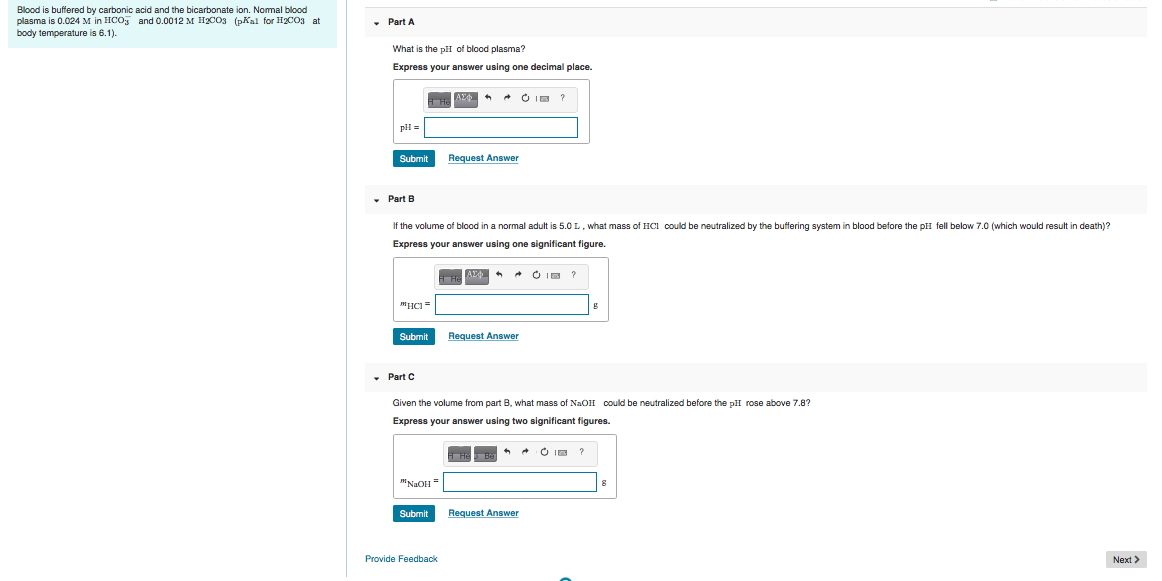 Solved Blood Is Buffered By Carbonic Acid And The Chegg Com