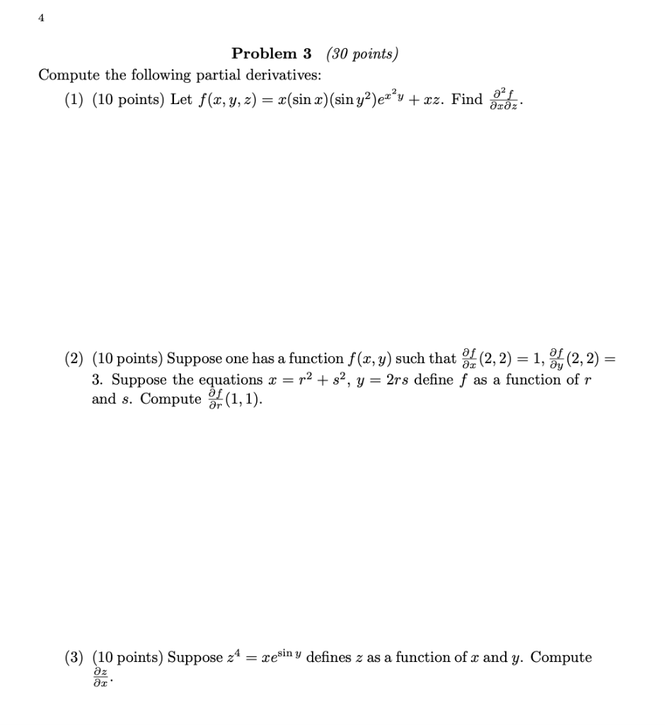 Solved 4 Problem 3 (30 points) Compute the following partial | Chegg.com