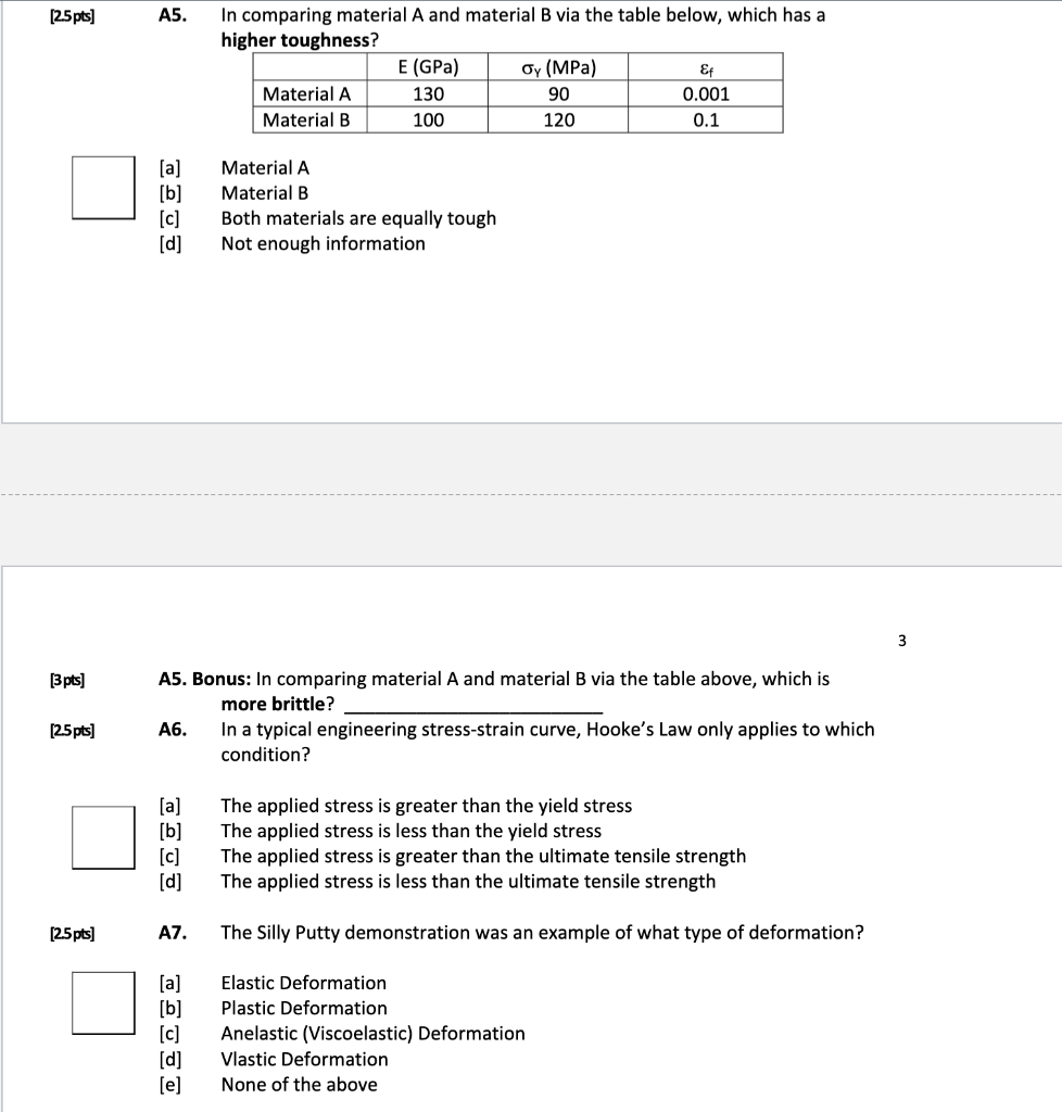 Solved [2.5pts] A5. In Comparing Material A And Material B | Chegg.com