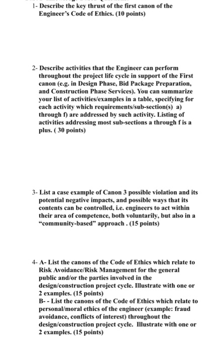 Solved 1- Describe the key thrust of the first canon of the | Chegg.com