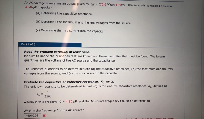 Solved An AC voltage source has an output given by Av = | Chegg.com