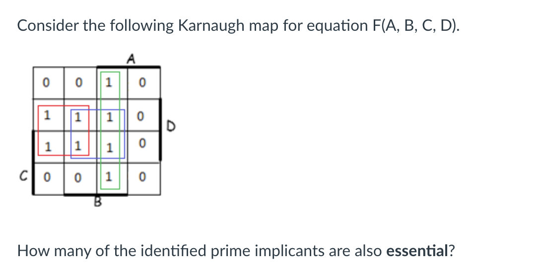 Solved Consider the following Karnaugh map for equation F(A, | Chegg.com