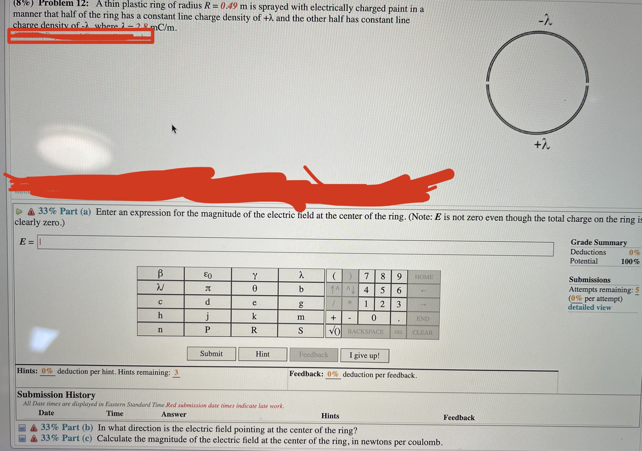 Solved (8\) Problem 12 A thin plastic ring of radius