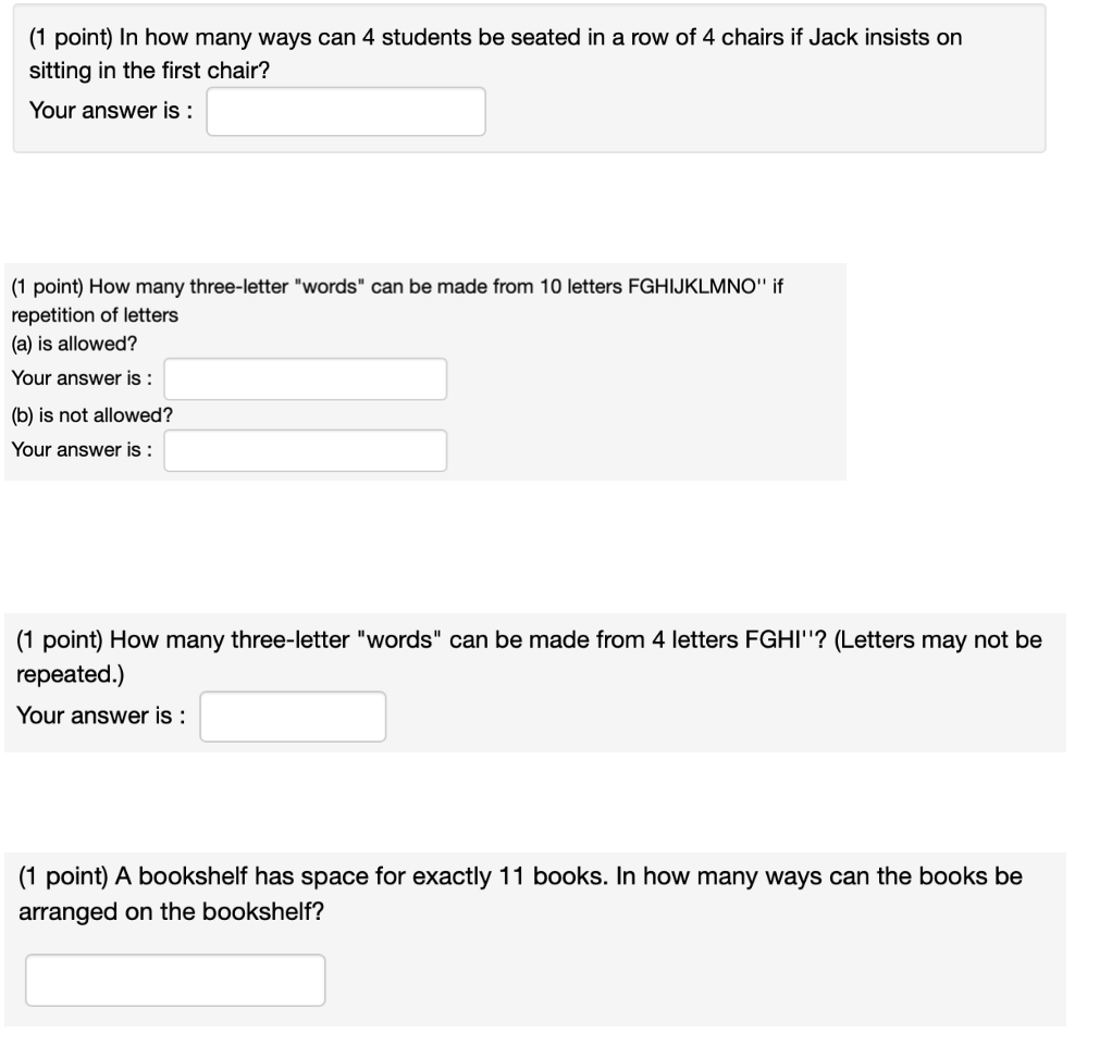 Solved 1 point In how many ways can 4 students be seated Chegg