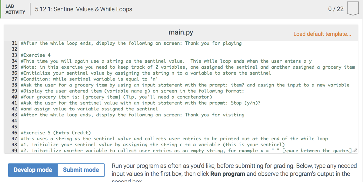 Solved LAB ACTIVITY 5.12.1: Sentinel Values & While Loops | Chegg.com