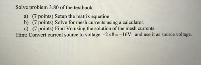 Solved 3.80 Use mesh analysis to find V, in the circuit in | Chegg.com