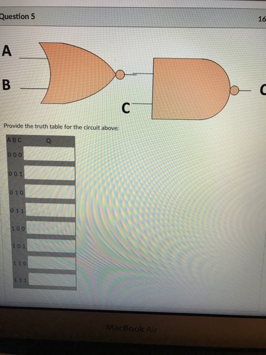 Solved Question 5 16 Provide the truth table for the circuit | Chegg.com