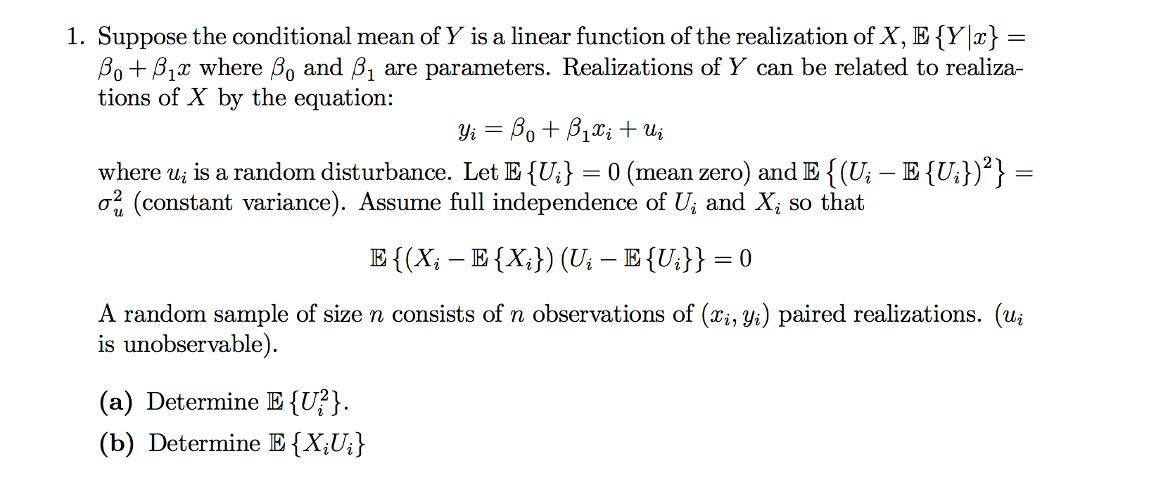 Solved 1 Suppose The Conditional Mean Of Y Is A Linear F Chegg Com