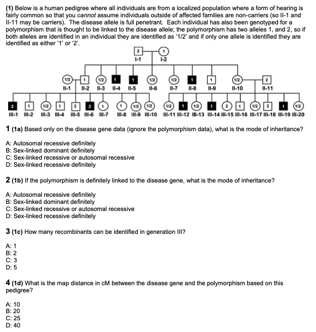 Solved (1) Below is a human pedigree where all individuals | Chegg.com