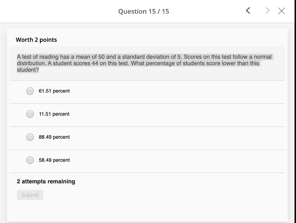 Solved Question 15 / 15 x Worth 2 points A test of | Chegg.com