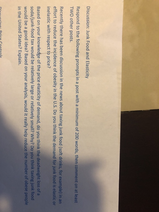 Solved Discussion Junk Food and Elasticity Respond to the