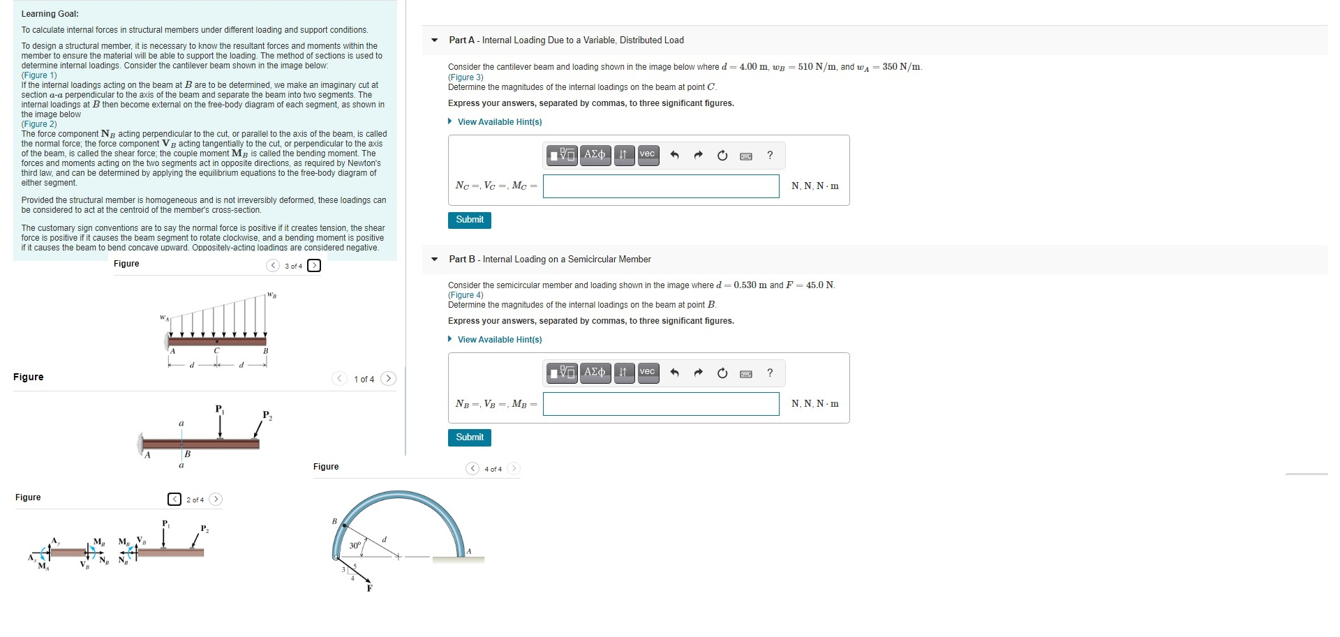 Solved Part A - Internal Loading Due to a Variable, | Chegg.com