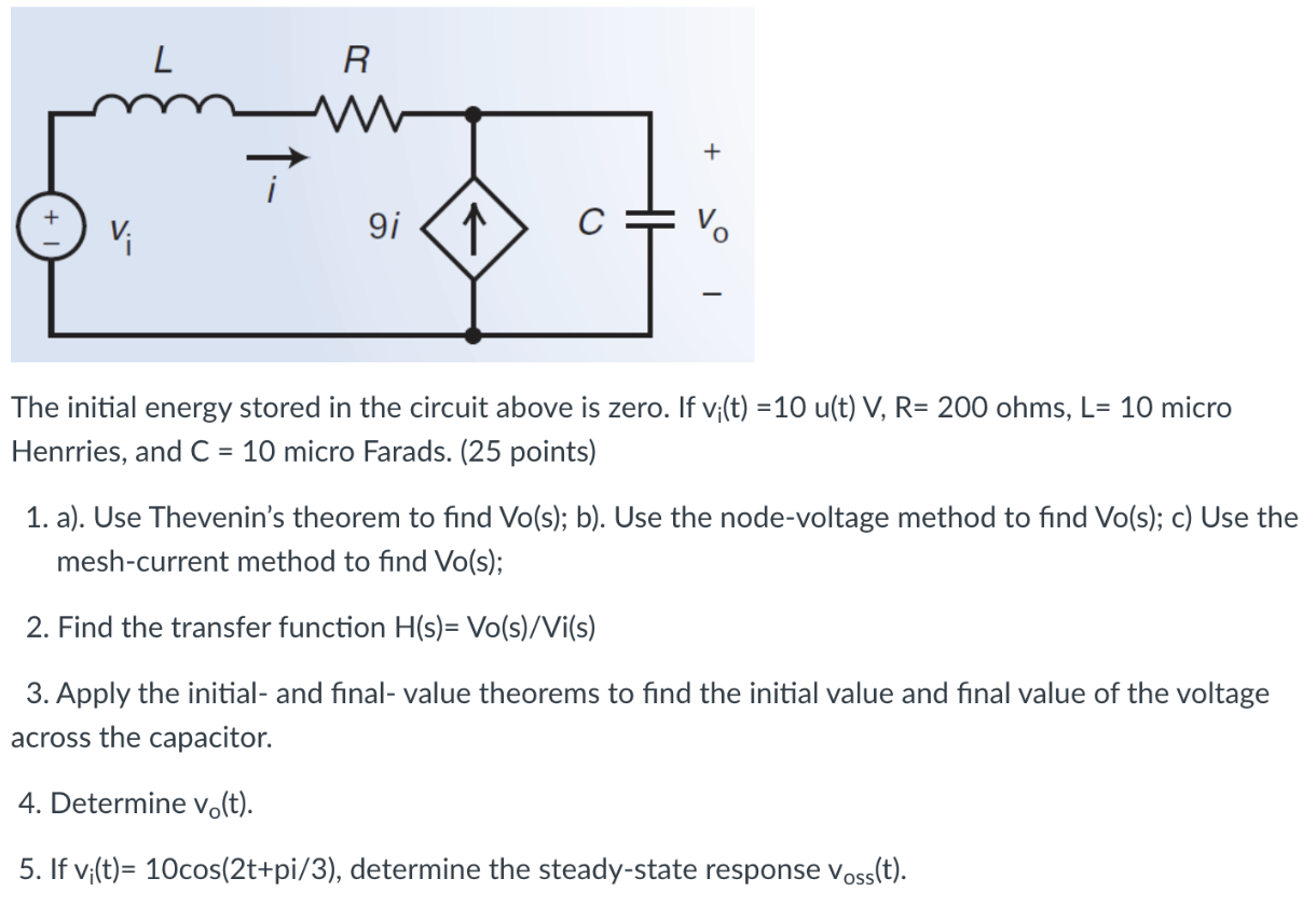 Solved R 7 구 9i N Ce Vo The Initial Energy Stored In T Chegg Com