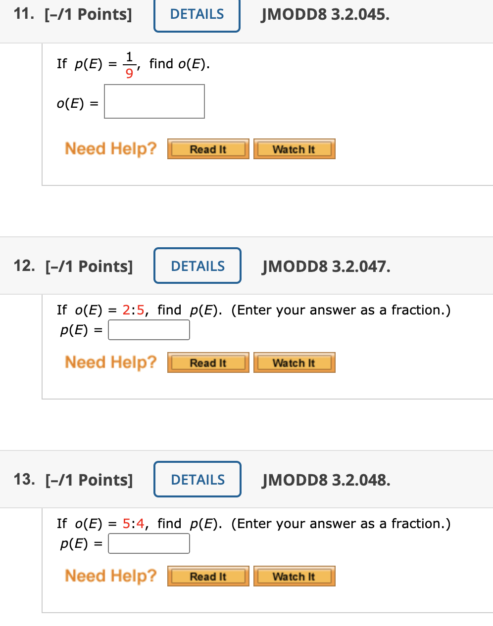 11 1 Points Details Jmodd8 3 2 045 If P E 1 Chegg Com