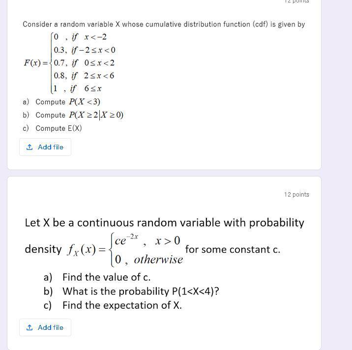 14 Consider A Random Variable X Whose Cumulative Chegg Com