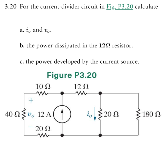 Solved 3.20 For the current-divider circuit in Fig. P3.20 | Chegg.com