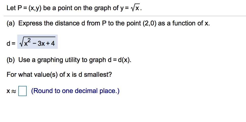 Solved Let P X Y Be A Point On The Graph Of Y X A