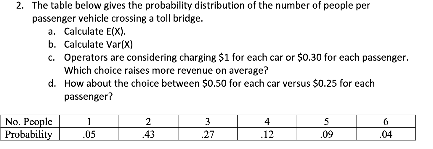 Solved 2. The table below gives the probability distribution | Chegg.com