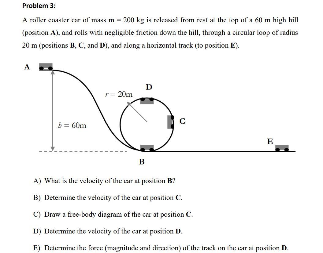 Solved A roller coaster car of mass m 200 kg is released Chegg
