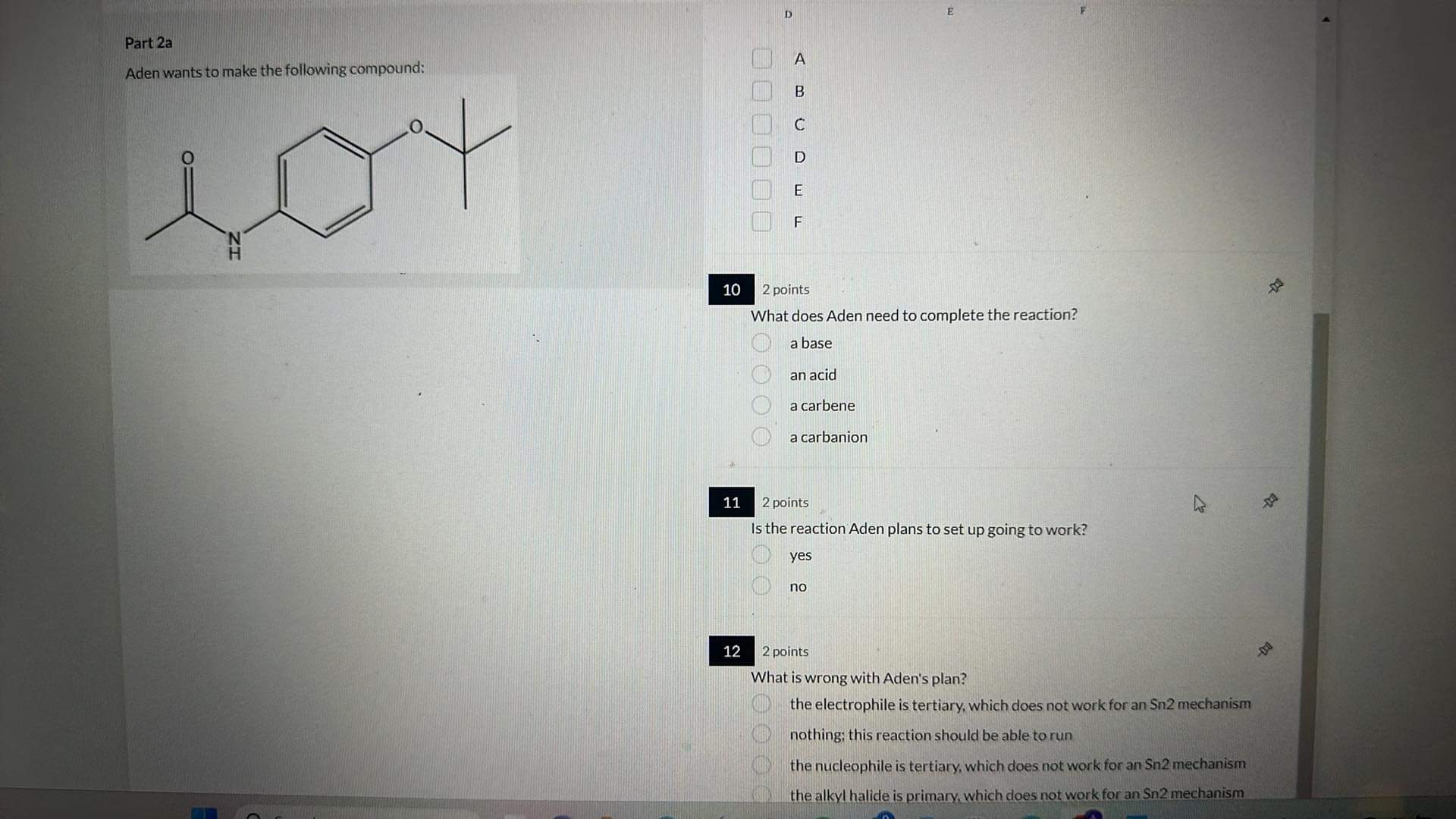 Aden wants to make the following compound 102 points