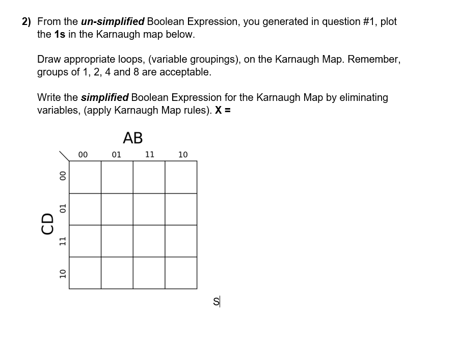 X = A’B’C’D’ + A’B’CD + A’BCD + AB’C’D + ABC’D’ +