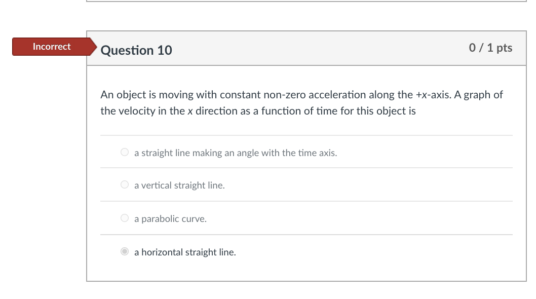 Solved Incorrect Question 10 0 / 1 pts An object is moving | Chegg.com