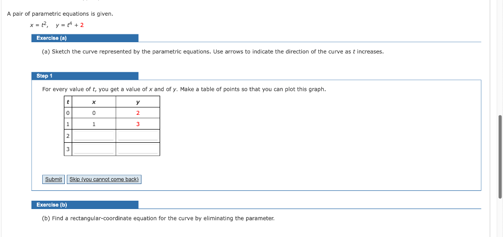 Solved A pair of parametric equations is given. x = t2, y = | Chegg.com