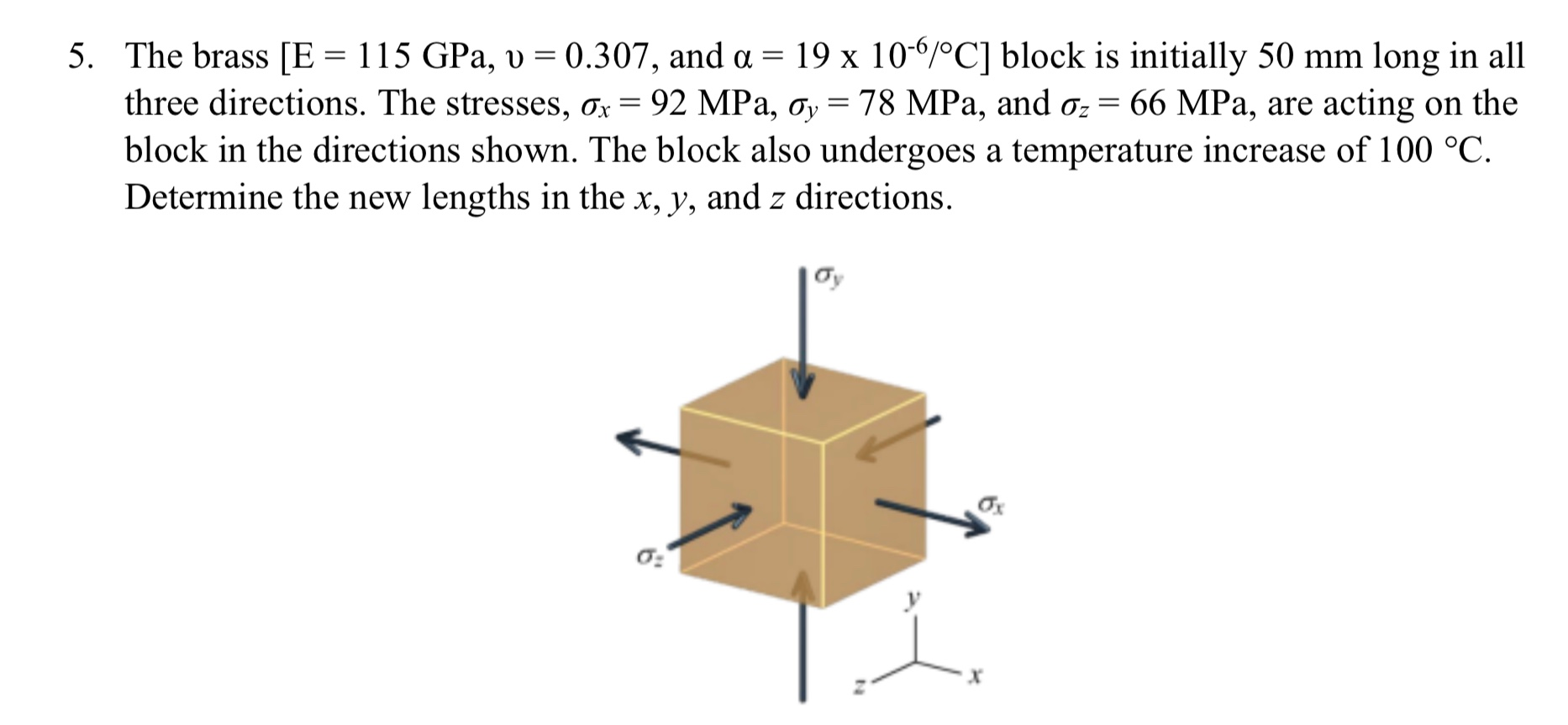 Solved 5 The Brass E 115 Gpa V 0 307 And A 19 X Chegg Com
