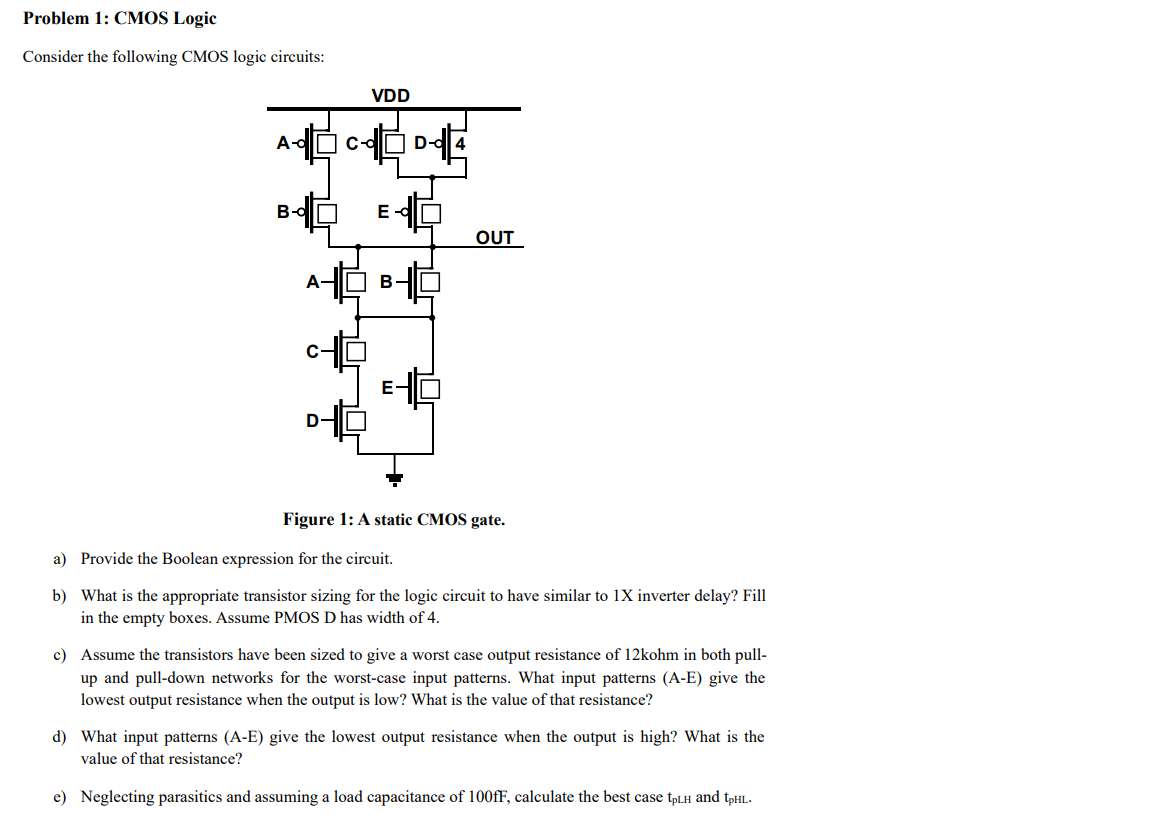 Problem 1: CMOS Logic Consider The Following CMOS | Chegg.com