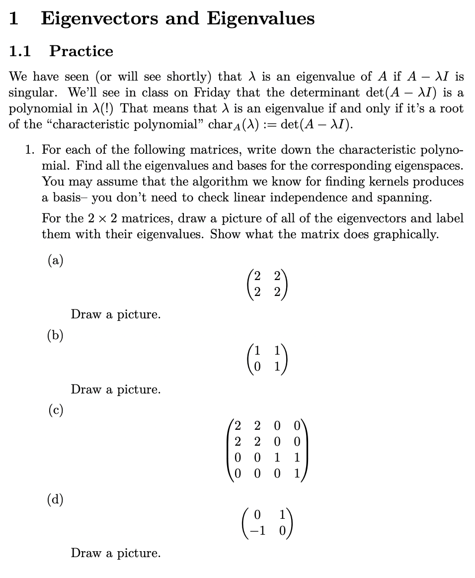 Solved 1 Eigenvectors and Eigenvalues 1.1 Practice We have | Chegg.com