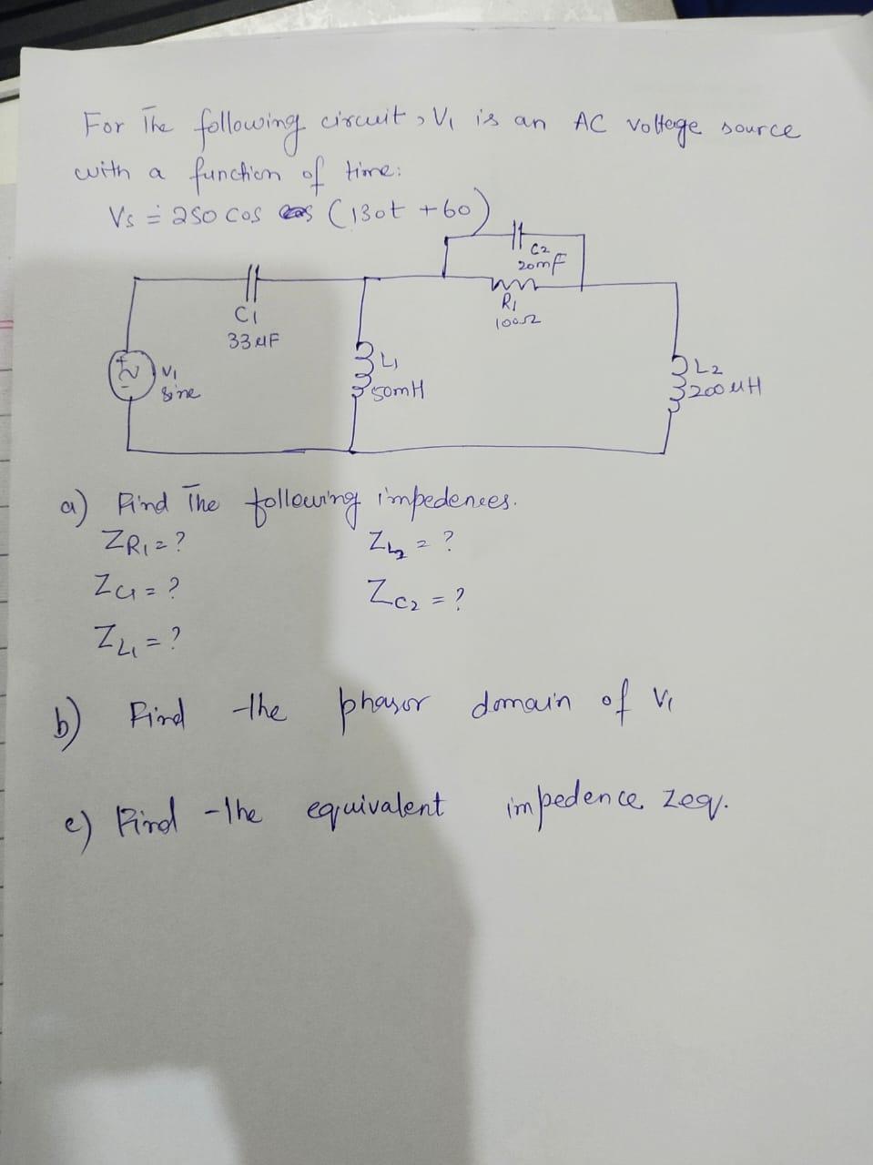 Solved AC Voltage source For the following circuit V, is an | Chegg.com