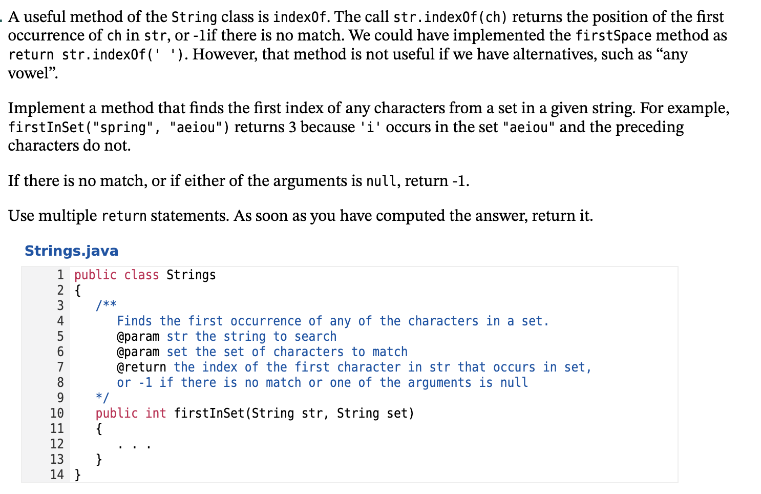 Solved A useful method of the String class is index0f. The | Chegg.com