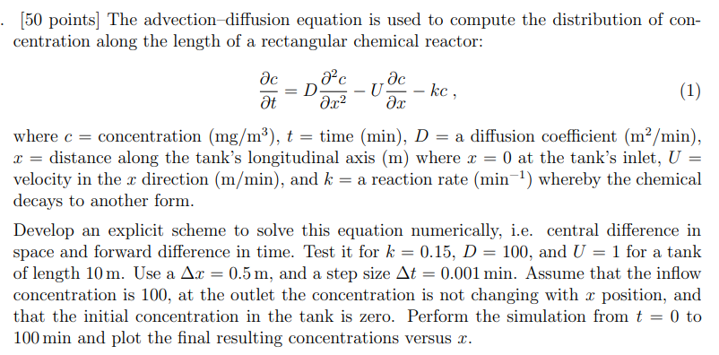Solved [50 points] The advection-diffusion equation is used | Chegg.com