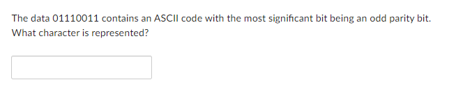Solved The data 01110011 contains an ASCII code with the | Chegg.com