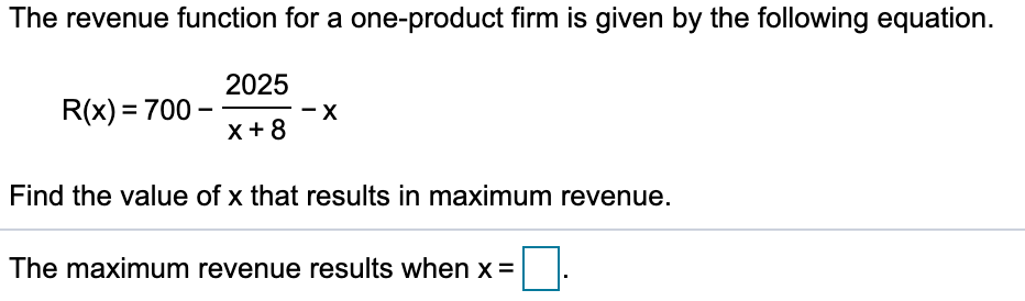 Solved The revenue function for a one-product firm is given | Chegg.com