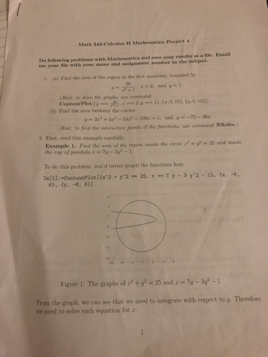 Math 242-Calculus II Mathematica Project 4 Do | Chegg.com