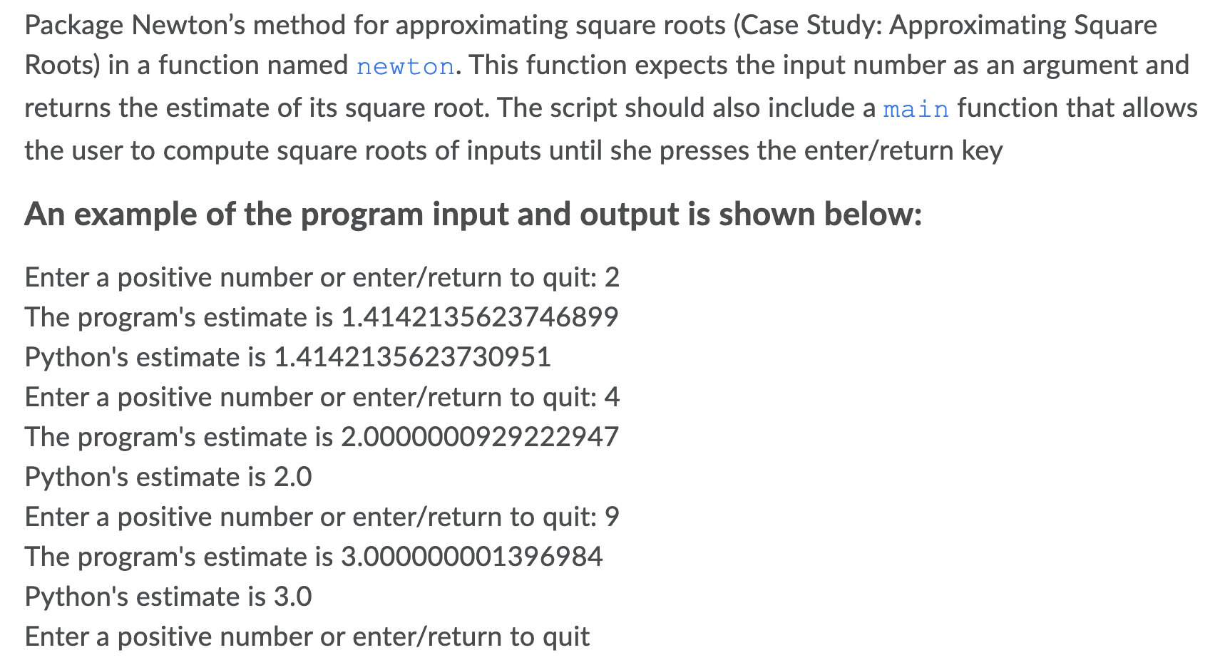 Solved Package Newton's method for approximating square | Chegg.com