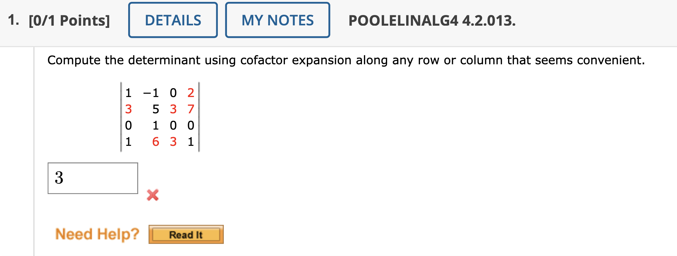 Solved Compute the determinant using cofactor expansion