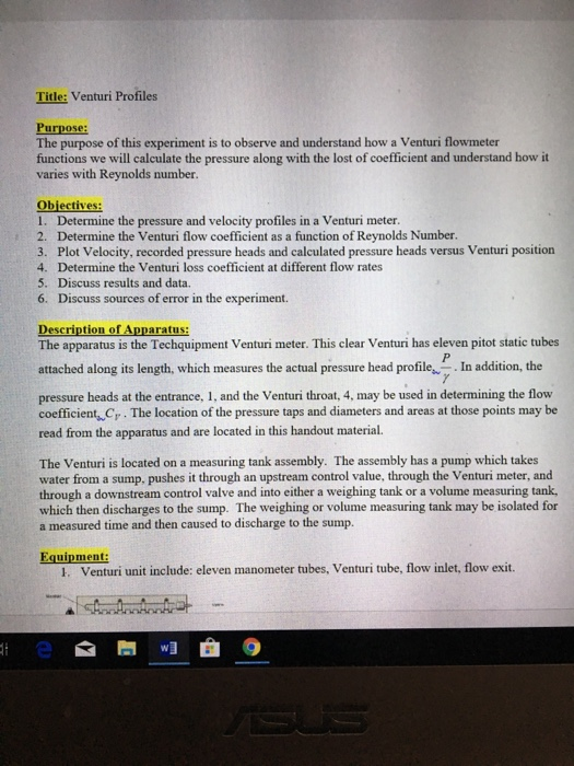 Solved MET 335w Fluid mechanic laboratory- How do I | Chegg.com